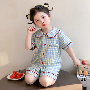 女童睡衣夏季2026新款薄款娃娃领短袖小女孩初中生套装儿童家居服