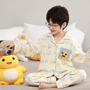 套装 儿童男孩纯棉家居服青少年初中生长袖 睡衣2025新款 男童秋冬季