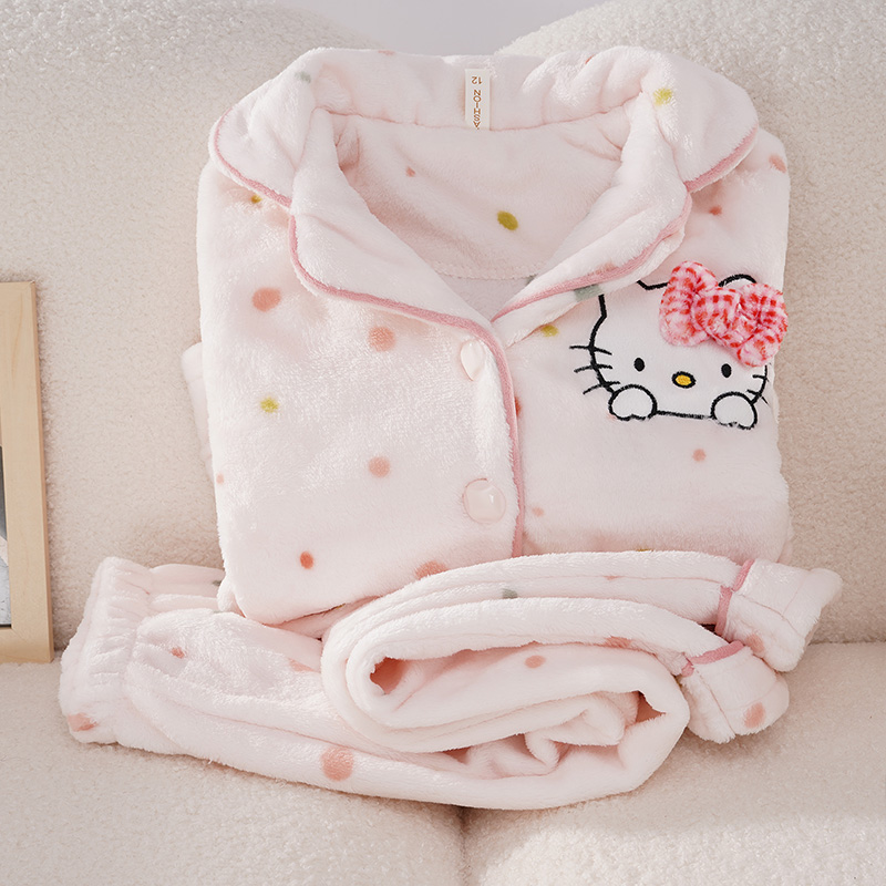 儿童可爱hellokitty珊瑚绒睡衣女童冬季保暖法兰绒女孩大童家居服