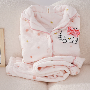 儿童可爱hellokitty珊瑚绒睡衣女童冬季保暖法兰绒女孩大童家居服