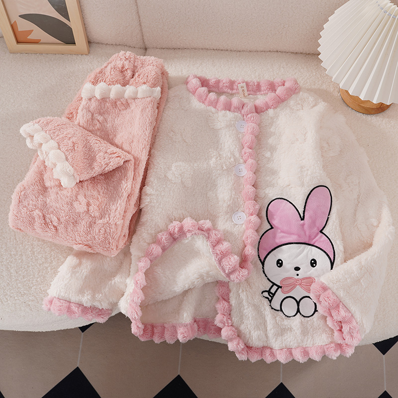2025新款儿童睡衣女秋冬季加绒加厚款法兰绒女童冬款珊瑚绒家居服
