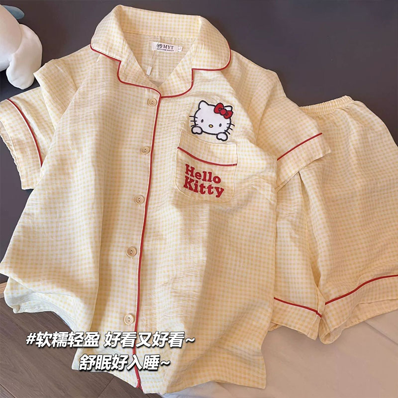 卡通睡衣女童夏季薄款短袖云朵棉小女孩中大儿童KT猫家居服套装
