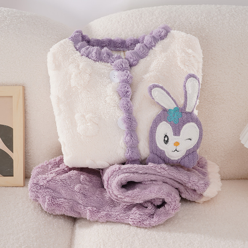 秋冬女童睡衣加厚款法兰绒冬儿童珊瑚绒中大童睡衣女孩加绒家居服