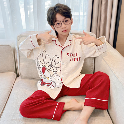 儿童本命年秋衣秋裤马年12岁男童纯棉保暖小男孩新年红色睡衣套装