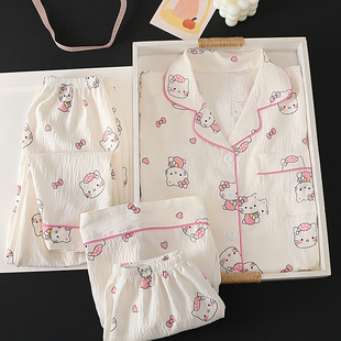 儿童夏天女孩初中生 女童睡衣夏季 薄款 纯棉公主风2025新款 三件套装
