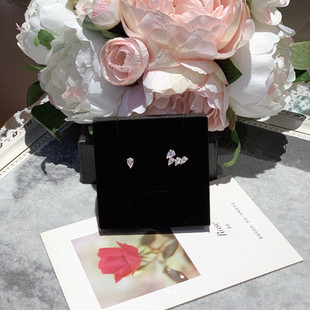 s925银针锆石水滴耳钉左右不对称高级感耳饰女生简约耳环耳坠饰品