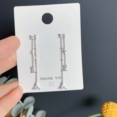 925银针女锆石流苏耳环简约百搭