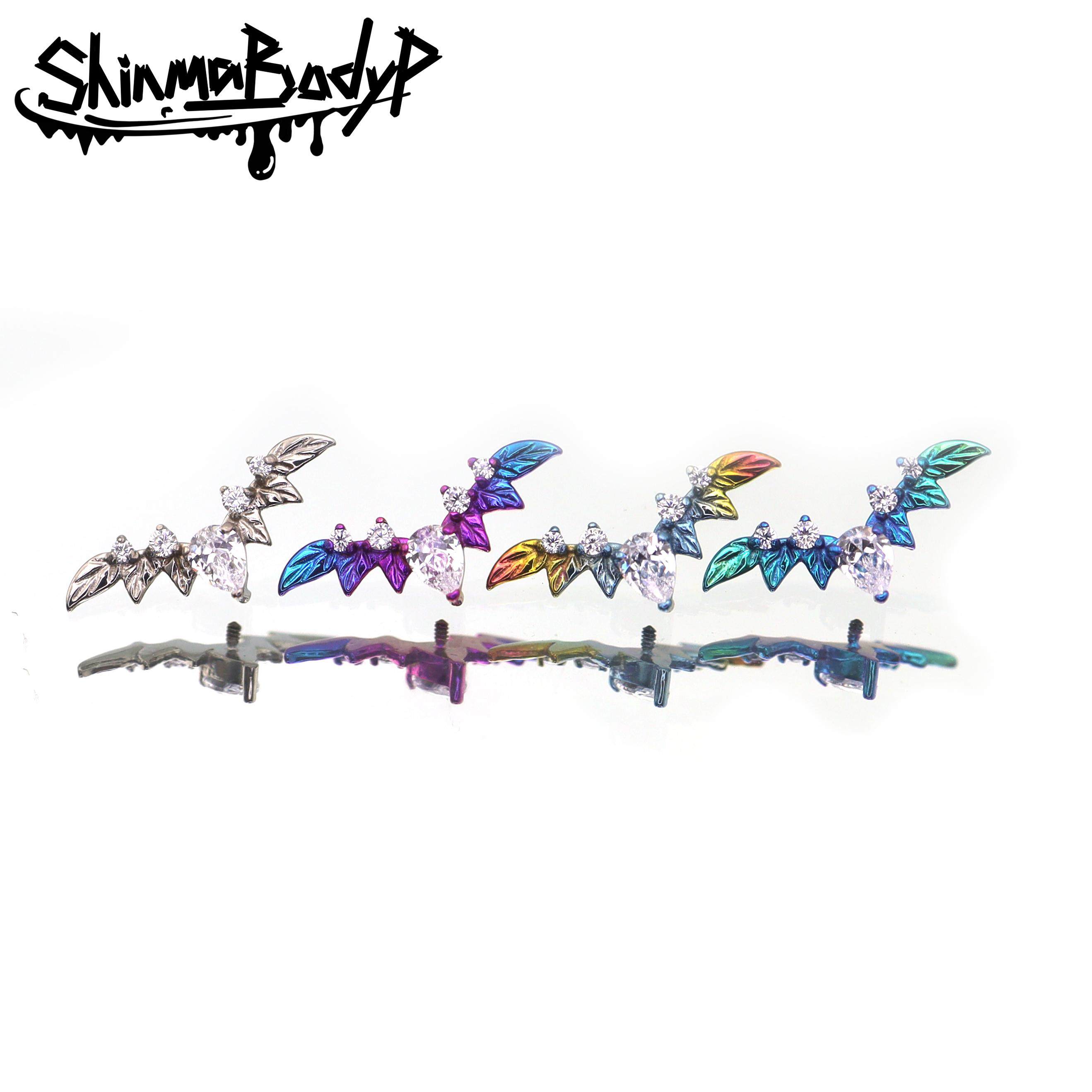 Shinma F-136钛合金叶子蝙蝠水滴锆石哥特亚比渐变内牙耳钉耳骨钉,饰品/流行首饰/时尚饰品新,耳钉,淘宝优惠券,粉丝福利购,淘宝优惠卷
