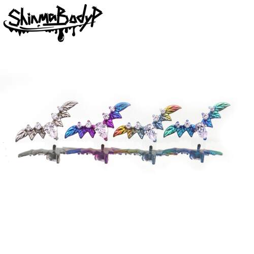 Shinma钛合金叶子蝙蝠水滴锆耳钉