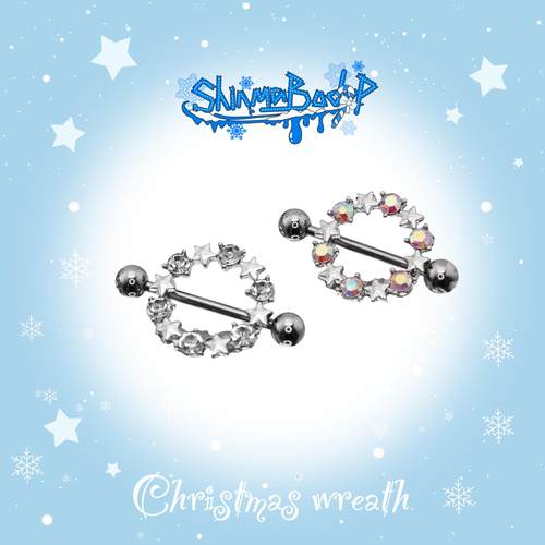 Shinma 钛钢五角星星超闪花环银色彩色镶钻乳环个性穿刺饰品乳钉