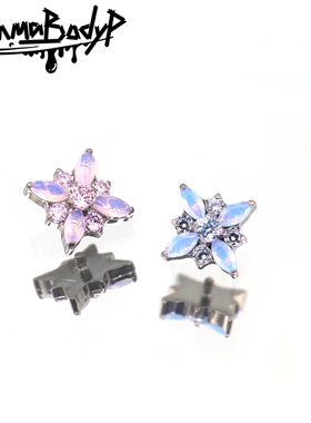 Shinma F-136钛合金粉色蓝色蛋白石可爱甜美温柔花朵内牙唇钉耳钉