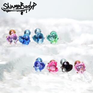 136钛合金爱心型桃心渐变碧玺彩宝外螺纹0.8细杆耳钉耳骨 ShinmaF