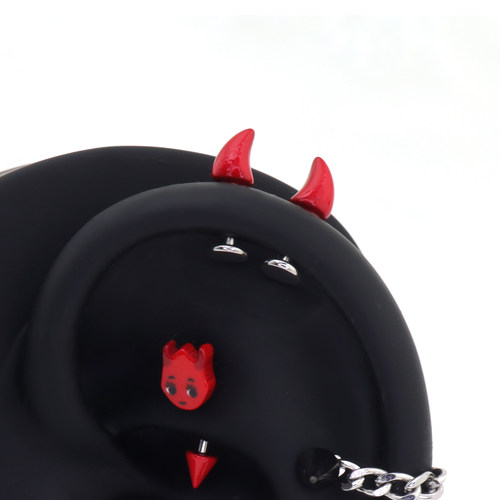 shinma 红色恶魔角小恶魔钉耳钉骨钉耳轮钉黑暗可爱辣妹甜酷饰品