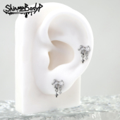 Shinma银色挂坠蝴蝶结仙女风耳钉耳骨钉百搭可爱甜美0.8细杆耳饰