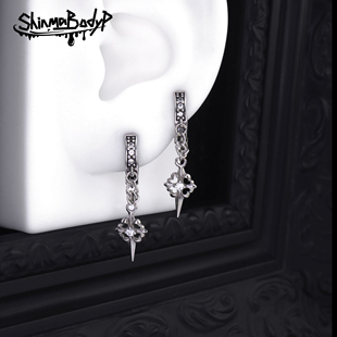 Shinma 钛钢北极星克罗十字白色锆石耳环耳骨环亚比气质甜辣酷帅