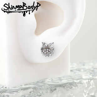 Shinma蝴蝶结花环星辰耳钉耳骨钉细杆0.8mm合成锆石仙女风耳饰