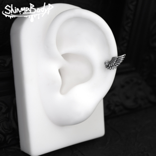 小众耳钉唇钉耳骨钉亚比暗黑朋克 Shinma钛钢镶钻单边翅膀天使个性