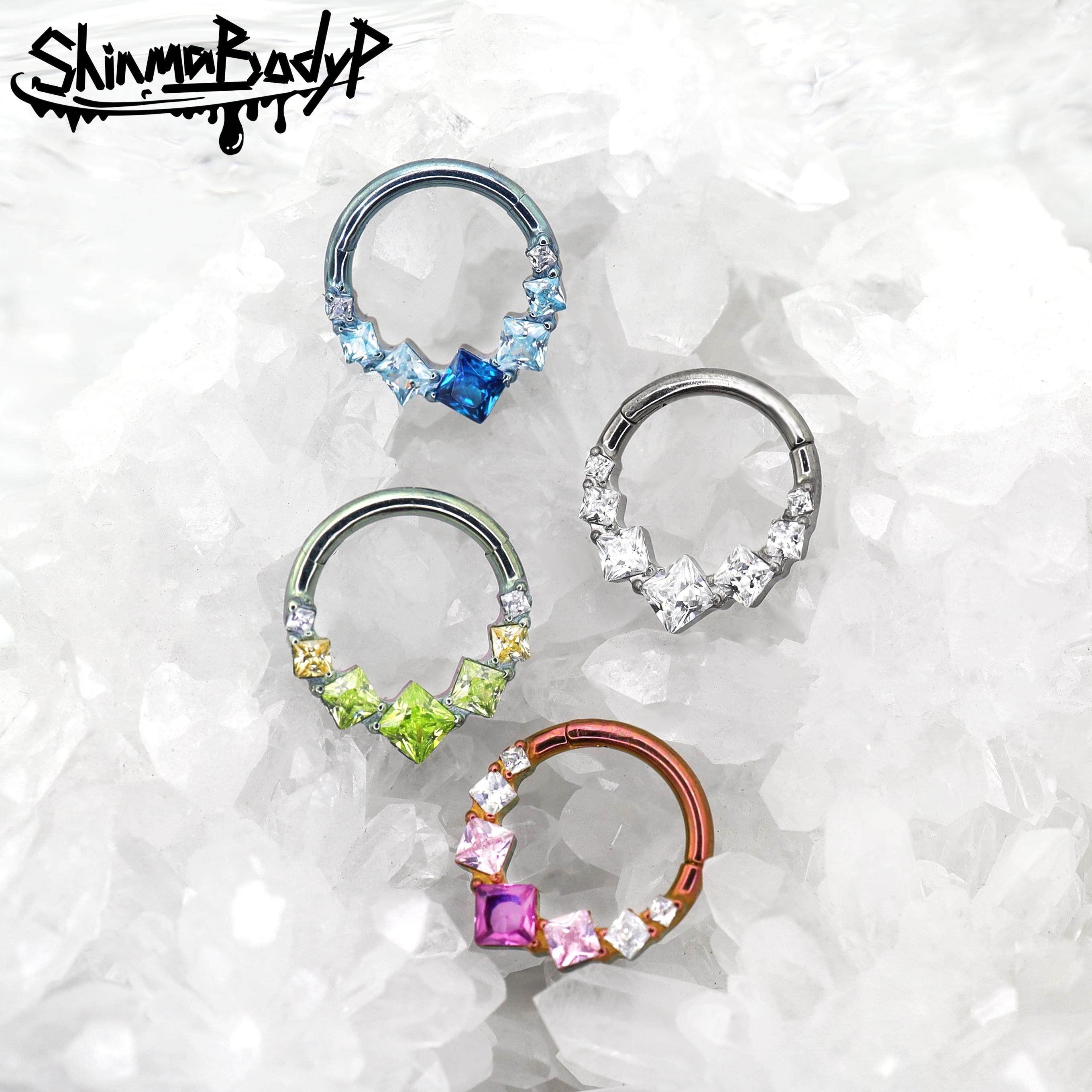 Shinma F-136钛合金方糖锆石彩色卡扣式鼻中隔环耳蜗耳骨环穿刺,饰品/流行首饰/时尚饰品新,耳钉,淘宝优惠券,粉丝福利购,淘宝优惠卷