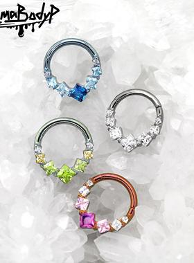 Shinma F-136钛合金方糖锆石彩色卡扣式鼻中隔环耳蜗耳骨环穿刺