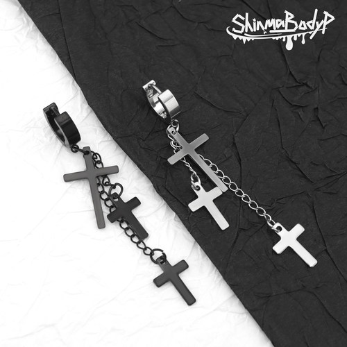 Shinma钛钢十字架挂坠耳环哥特