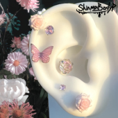 Shinma 蝶恋花语 耳钉耳轮钉耳骨钉少女仙气梦幻花朵蝴蝶玫瑰粉