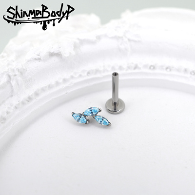 Shinma钛合金蓝锆石冰晶树叶耳钉