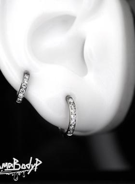 Shinma钛合金镶钻卡扣式耳环耳骨环百搭气质超闪土酷穿刺耳饰