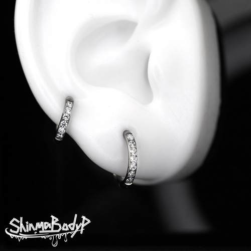 Shinma钛合金镶钻卡扣式耳环