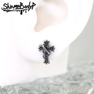 Shinma钛钢复古十字架耳钉男女款 独特小众高级感耳饰 个性