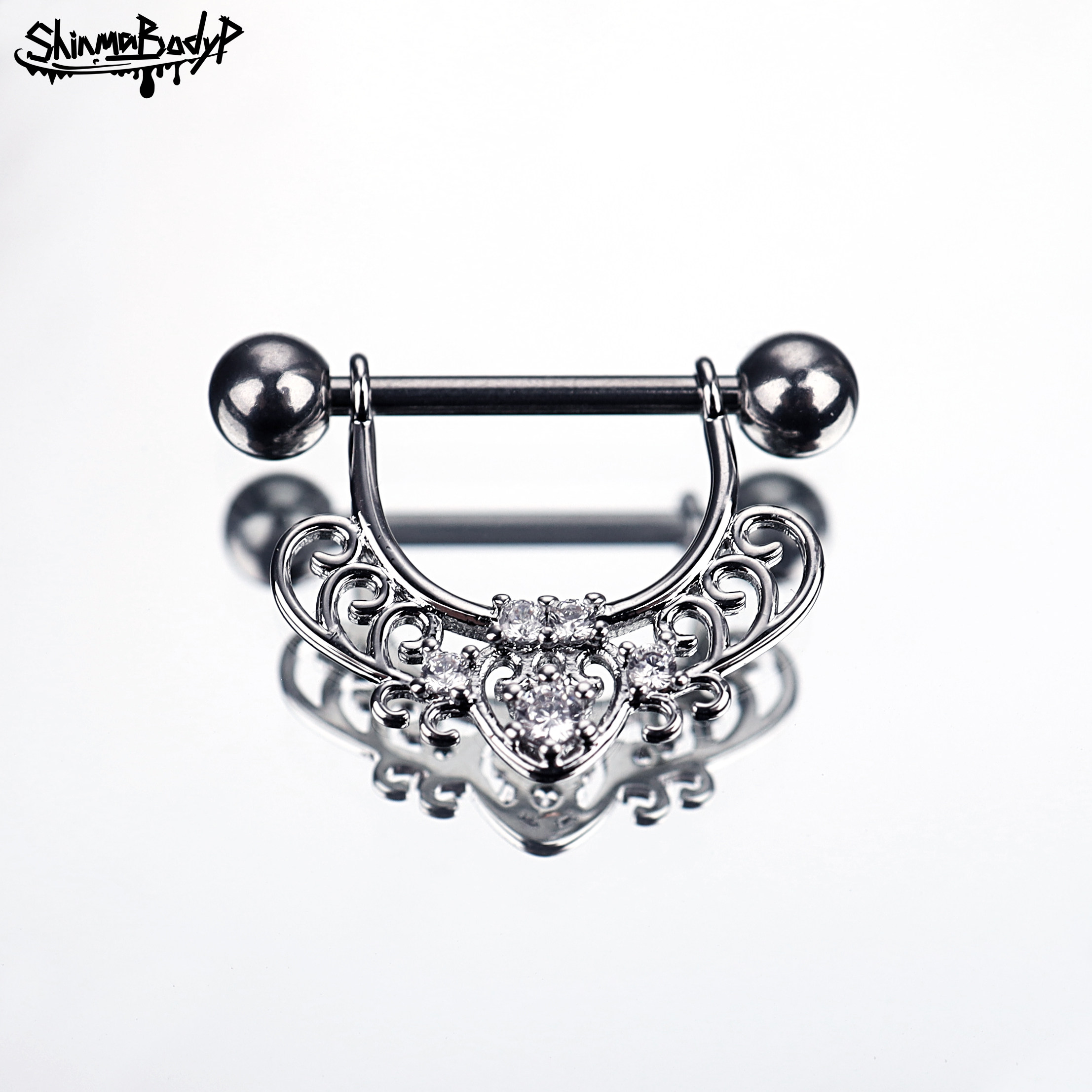 6mm欧美华丽气质皇冠镶锆石乳钉乳环乳头钉穿刺饰品