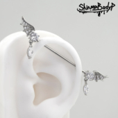 Shinma钛钢翅膀合成锆石水滴耳桥长耳骨钉气质奢华仙女风耳饰