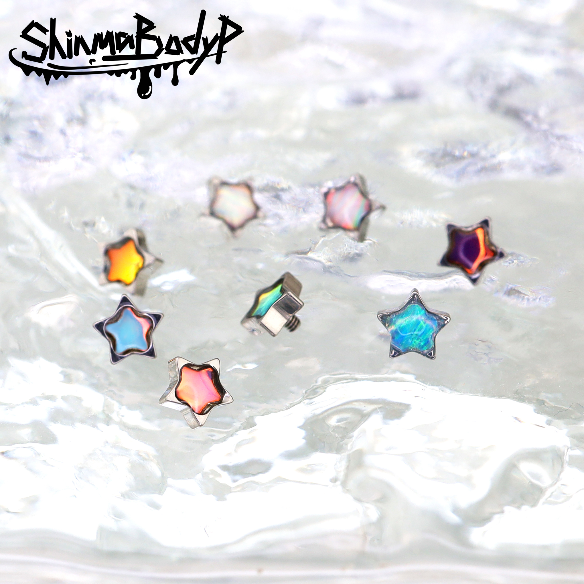 Shinmaf136钛合金耳钉唇钉澳宝五角星星亚比内螺纹可爱平底穿刺