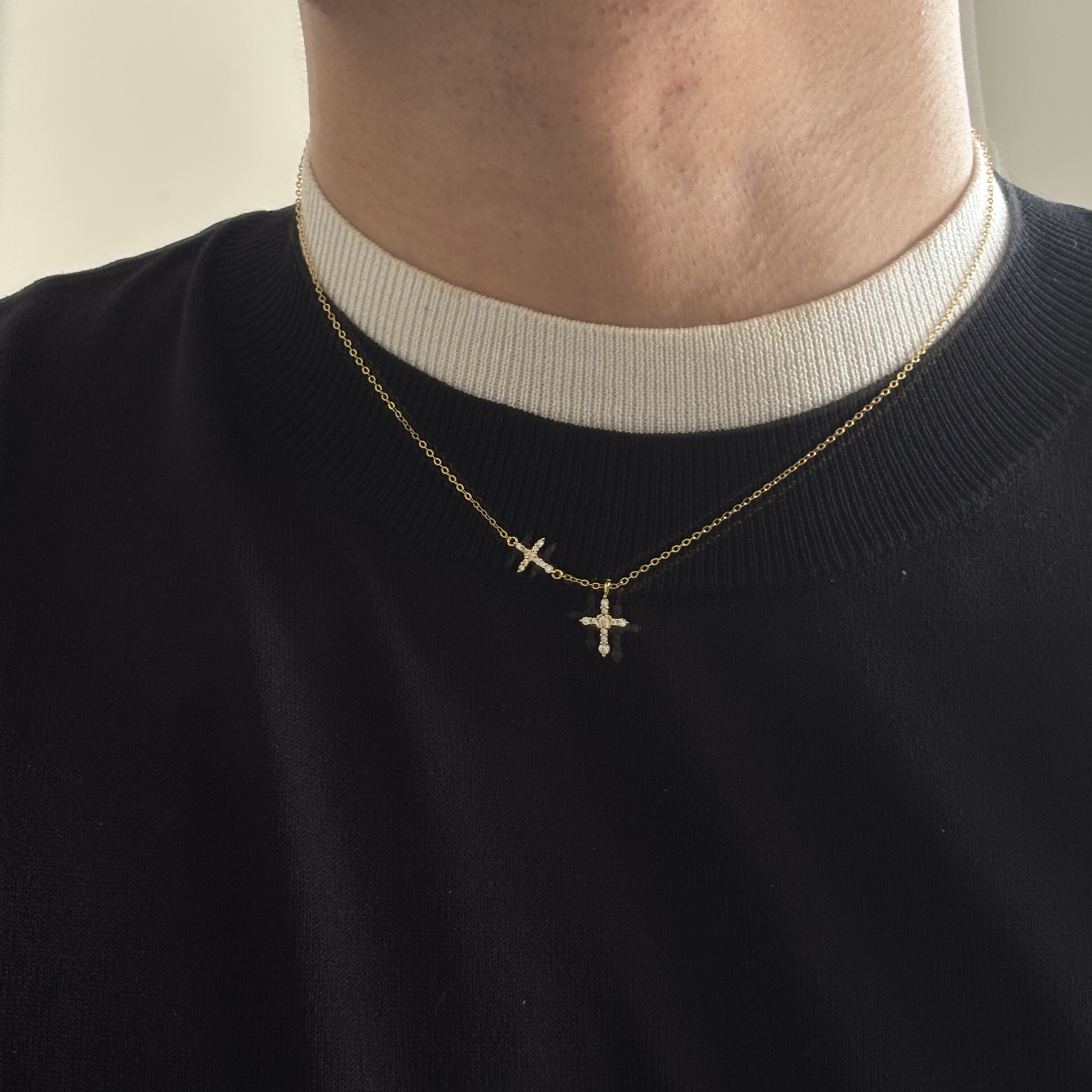 SCMEN925纯银金色十字架项链