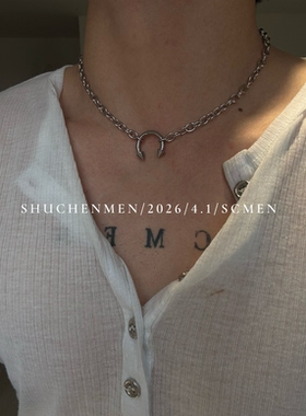 SCMEN 冷淡风ins欧美朋克圆形尖锥通体钢项链朋克个性锁骨链