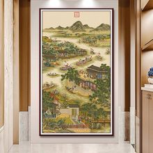 雍正十二月五月十字绣2022新款 玄关客厅手工刺绣 线绣风景名画竖版