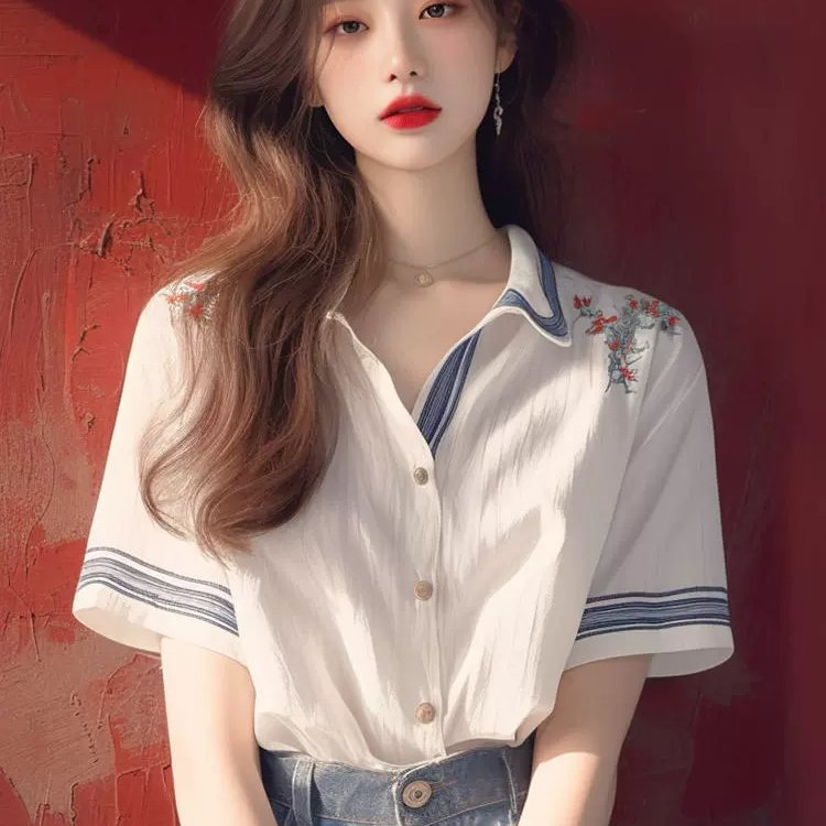 法式輕熟短袖襯衫女設計感小眾夏季獨特別致漂亮小衫寬松絕美上衣