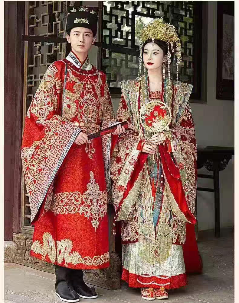 出租汉服婚服宋制凤冠霞帔中式订婚婚礼嫁衣新郎结婚新娘定制租赁