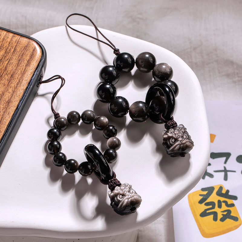 天然黑曜石手机链手捻串