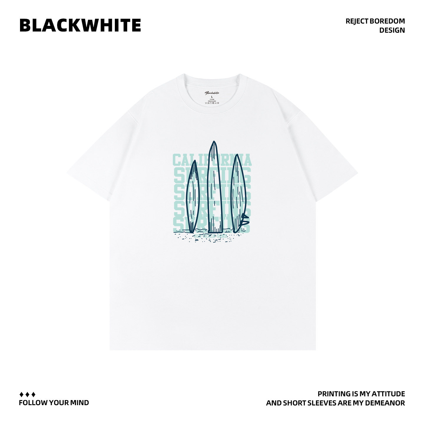 酷炫冲浪板印花圆领短袖T恤男女通用简约时尚夏穿搭宽松版型Q168