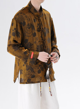 老钱风国潮浮光锦缎蜗牛玫瑰提花立领大码盘扣长袖唐装外套C3465