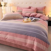 高端纯棉磨毛四件套100%全棉加厚被套床单秋冬简约床上用品三件套