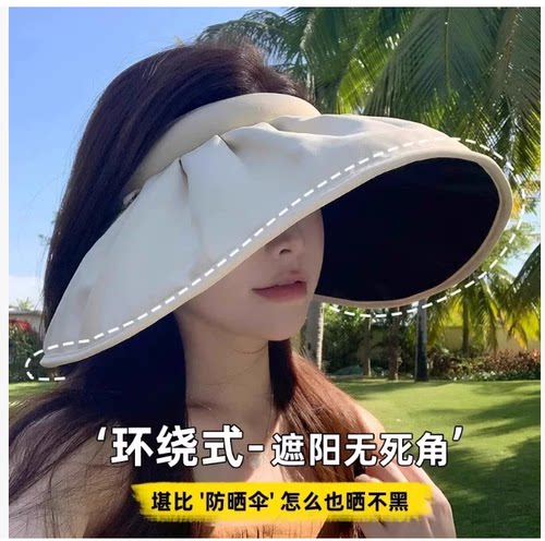 韩版时尚防晒帽大帽檐遮脸防紫外线休闲百搭透气黑胶空顶太阳帽帽