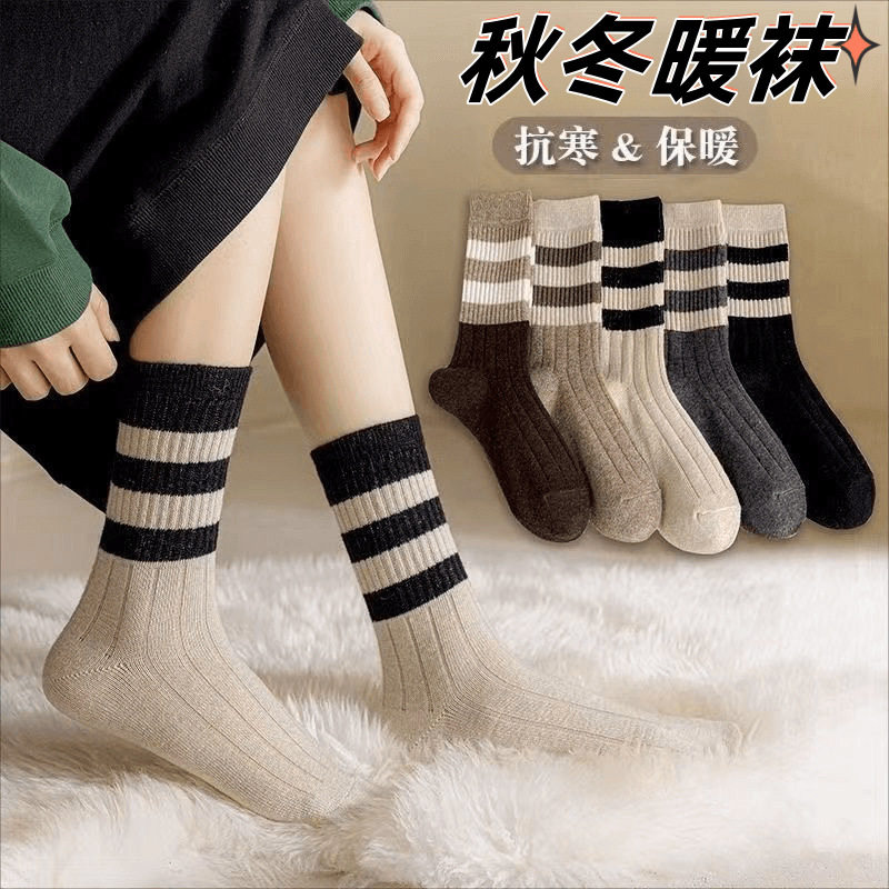 配鲨鱼裤的袜子女中筒秋冬季加厚保暖ins潮流百搭长筒运动女袜