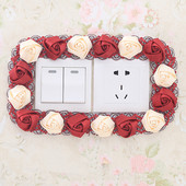 双开开关贴插座保护套创意墙贴布艺蕾丝简约现代家用灯开关装 饰贴