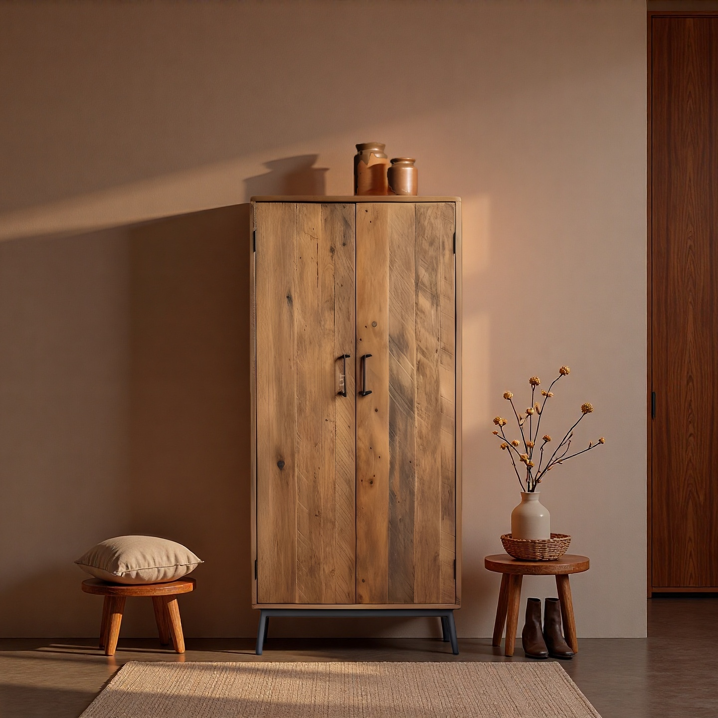 侘寂风全实木衣柜复古老木头民宿整装中古对开双开门主卧定制衣橱