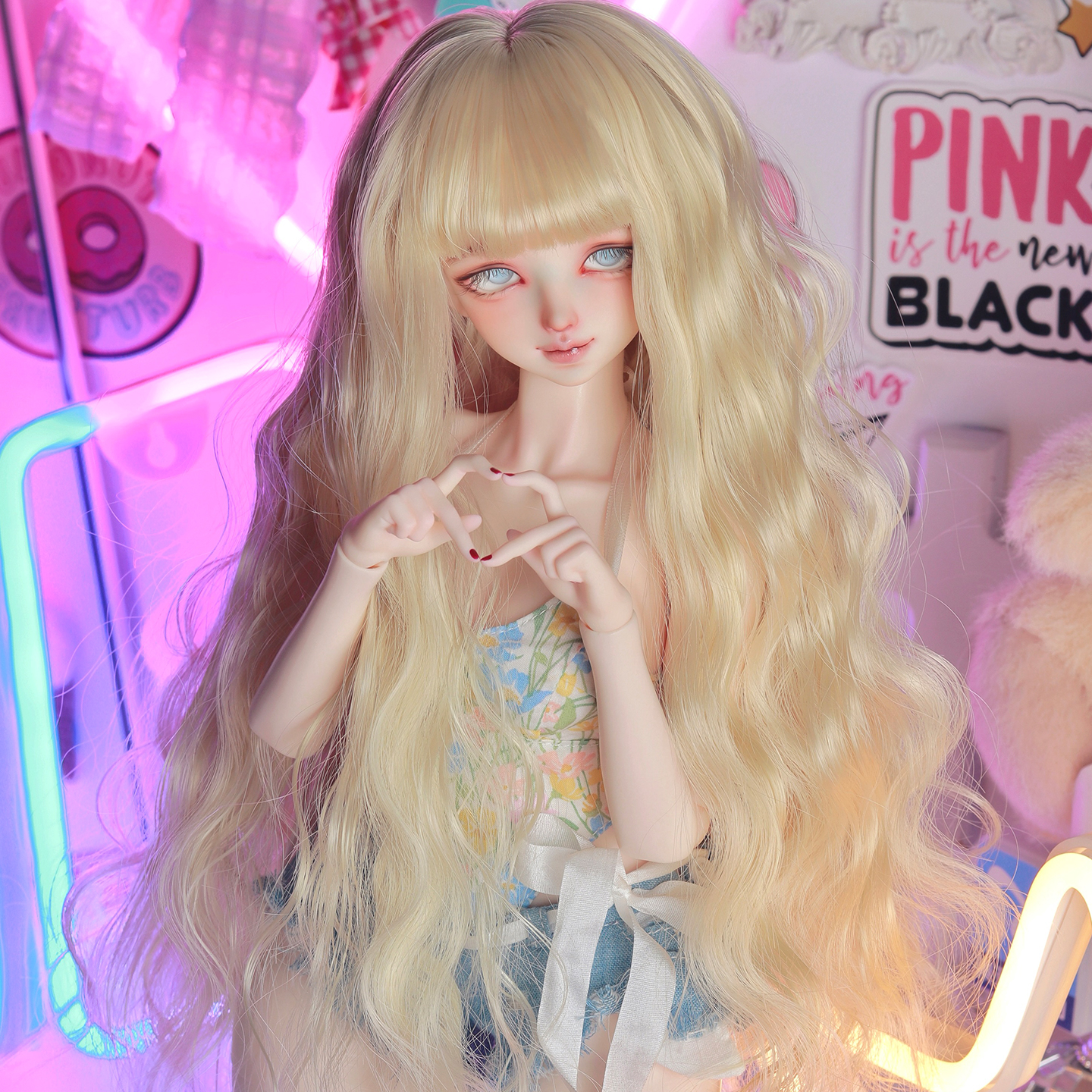 现货bjd奶金色齐刘海长卷发