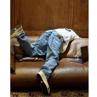 Mastermind暗黑高街水洗做旧破洞骷髅头双裤腰宽松直筒MMJ牛仔裤