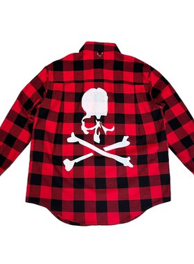 MASTERMIND 秋春季新款骷髅印花纯棉格子长袖字母刺绣衬衫打底衫