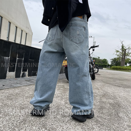 Mastermind暗黑高街水洗直筒阔腿骷髅头刺绣宽松休闲MMJ牛仔裤