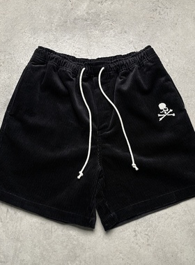 MASTERMIND 潮牌夏季复古纯棉水洗灯芯绒骷髅刺绣短裤宽松五分裤